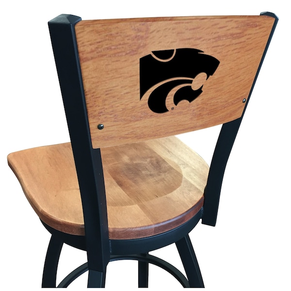 Holland Bar Stool Co 25" Blk Wrinkle Kansas State Swivel Bar Stool, Laser Engraved Back - L03825BWMEDMPLAKNSASSMEDMPL