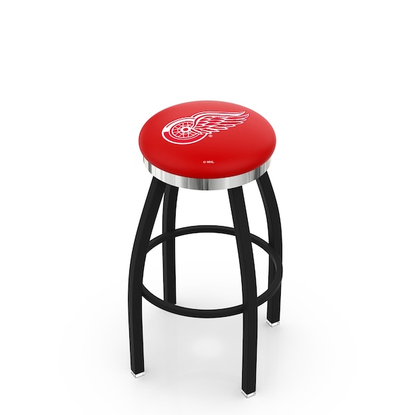 Holland Bar Stool Co 25" Blk Wrinkle Detroit Red Wings Swivel Bar Stool, Chrome Ring - L8B2C25DETRED