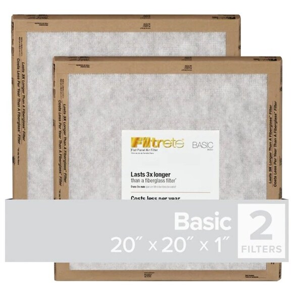 Filtrete Air Filter, 20 in L, 20 in W, 2 MERV, For: Air Conditioner, Furnace and HVAC System - FPL02-2PK-24