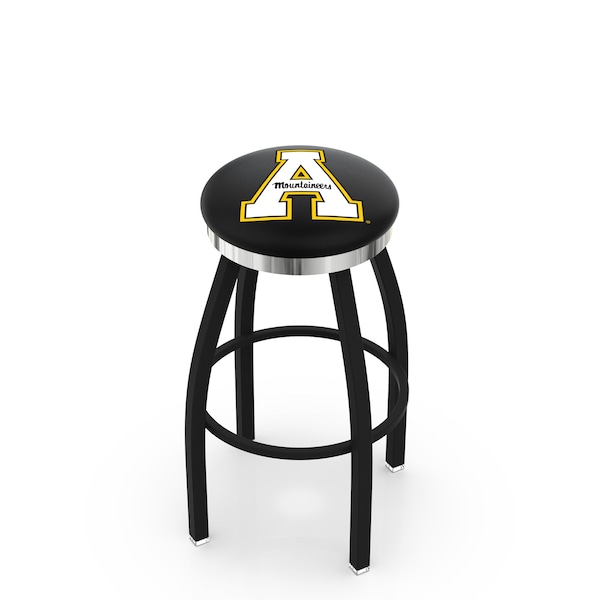 Holland Bar Stool Co 30" Blk Wrinkle Appalachian State Swivel Bar Stool, Chrome Ring - L8B2C30APPSTU