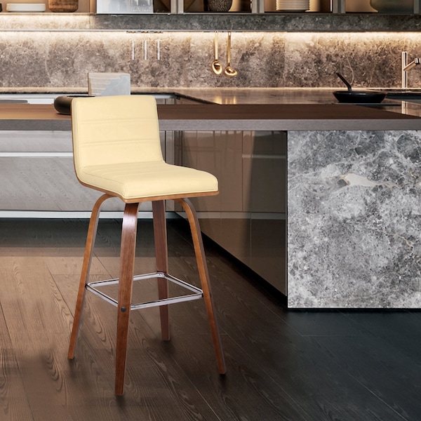 Armen Living Vienna 30" Swivel Bar Stool in Walnut Wood Finish with Cream Faux Leather - LCVIBACRWA30