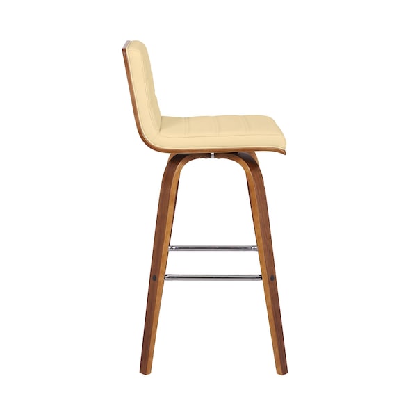 Armen Living Vienna 30" Swivel Bar Stool in Walnut Wood Finish with Cream Faux Leather - LCVIBACRWA30