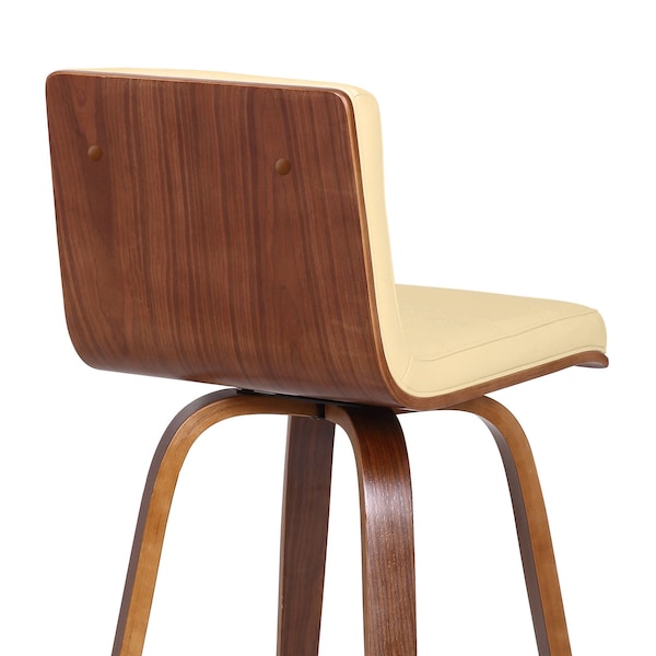 Armen Living Vienna 30" Swivel Bar Stool in Walnut Wood Finish with Cream Faux Leather - LCVIBACRWA30