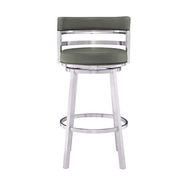 Armen Living Madrid 30" Bar Height Swivel Gray Faux Leather and Brushed Stainless Steel Bar Stool - LCMABABSGR30