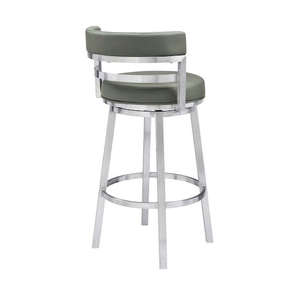 Armen Living Madrid 30" Bar Height Swivel Gray Faux Leather and Brushed Stainless Steel Bar Stool - LCMABABSGR30