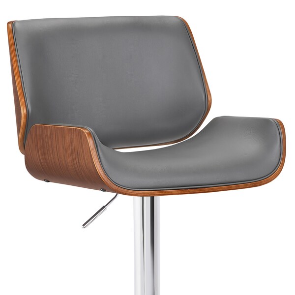 Armen Living London Gray Faux Leather Adjustable Height Swivel Walnut Wood and Chrome Bar Stool - LCLOSWBAGRWA