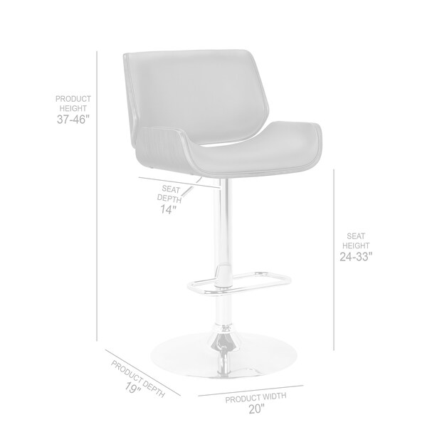 Armen Living London Gray Faux Leather Adjustable Height Swivel Walnut Wood and Chrome Bar Stool - LCLOSWBAGRWA