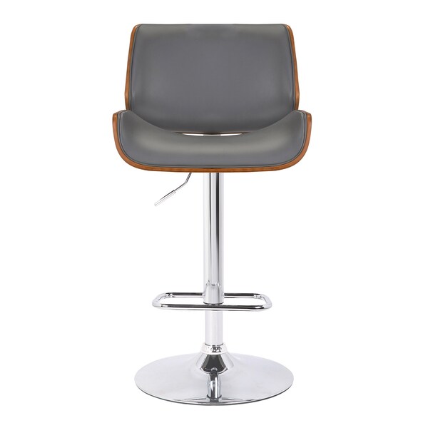 Armen Living London Gray Faux Leather Adjustable Height Swivel Walnut Wood and Chrome Bar Stool - LCLOSWBAGRWA