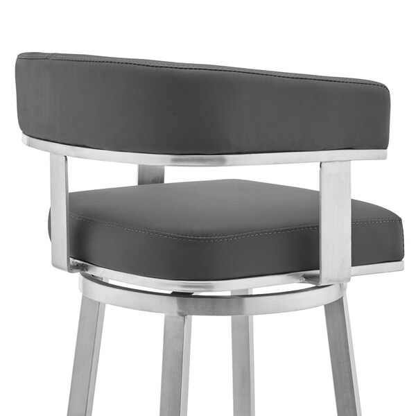 Armen Living Cohen 26" Gray Faux Leather and Brushed Stainless Steel Swivel Bar Stool - 721535762163