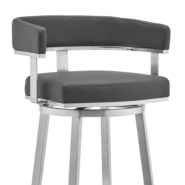 Armen Living Cohen 26" Gray Faux Leather and Brushed Stainless Steel Swivel Bar Stool - 721535762163