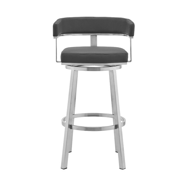 Armen Living Cohen 26" Gray Faux Leather and Brushed Stainless Steel Swivel Bar Stool - 721535762163
