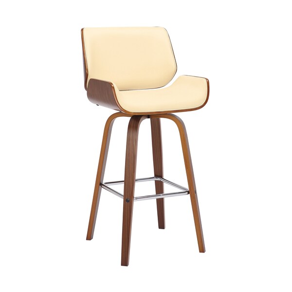 Armen Living Tyler 30" Bar Height Swivel Cream Faux Leather and Walnut Wood Bar Stool - LCTYBACRWA30