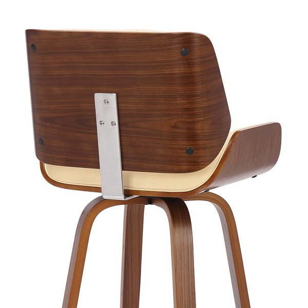 Armen Living Tyler 30" Bar Height Swivel Cream Faux Leather and Walnut Wood Bar Stool - LCTYBACRWA30