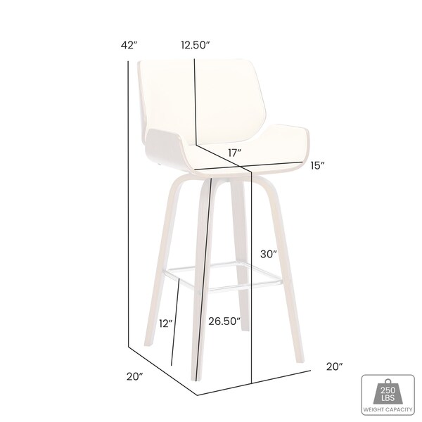 Armen Living Tyler 30" Bar Height Swivel Cream Faux Leather and Walnut Wood Bar Stool - LCTYBACRWA30