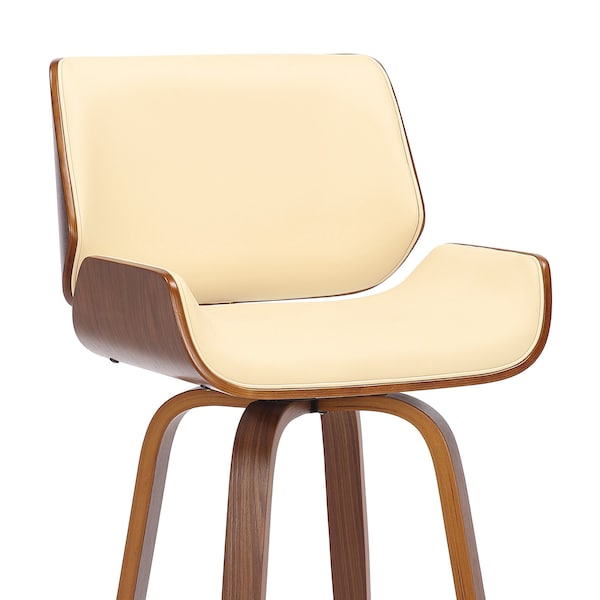 Armen Living Tyler 30" Bar Height Swivel Cream Faux Leather and Walnut Wood Bar Stool - LCTYBACRWA30