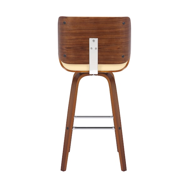 Armen Living Tyler 30" Bar Height Swivel Cream Faux Leather and Walnut Wood Bar Stool - LCTYBACRWA30