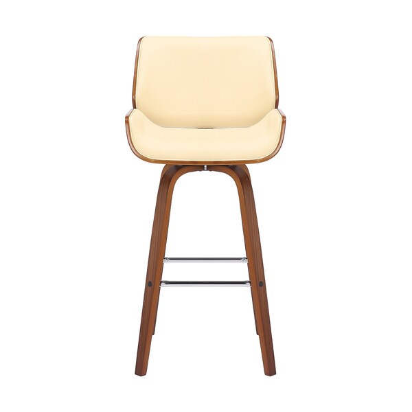 Armen Living Tyler 30" Bar Height Swivel Cream Faux Leather and Walnut Wood Bar Stool - LCTYBACRWA30