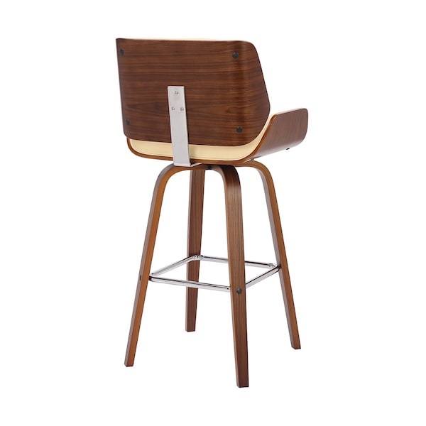 Armen Living Tyler 30" Bar Height Swivel Cream Faux Leather and Walnut Wood Bar Stool - LCTYBACRWA30
