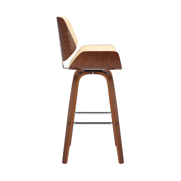 Armen Living Tyler 30" Bar Height Swivel Cream Faux Leather and Walnut Wood Bar Stool - LCTYBACRWA30