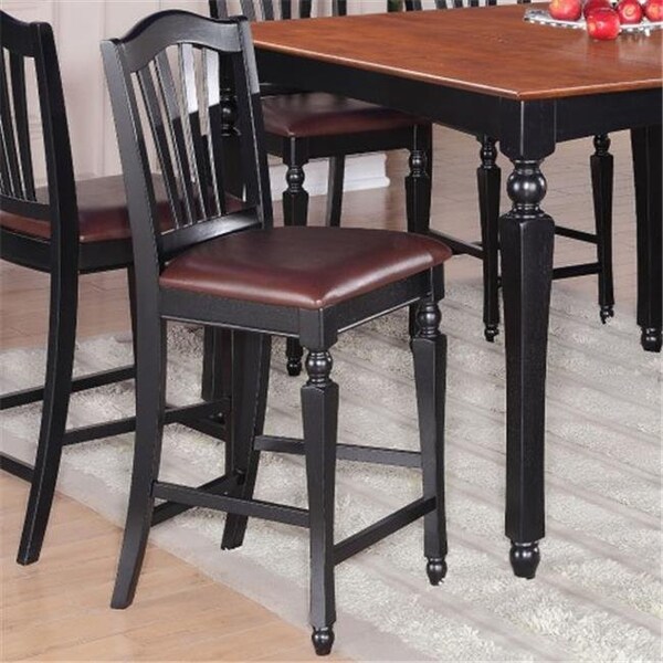 East West Furniture East West CC-BLK-LC Chelsea Stools with FAUX LEATHER upholstered seat; 24 in. seat height; Black & Cherry - Pack of 2 - CHS-BLK-LC