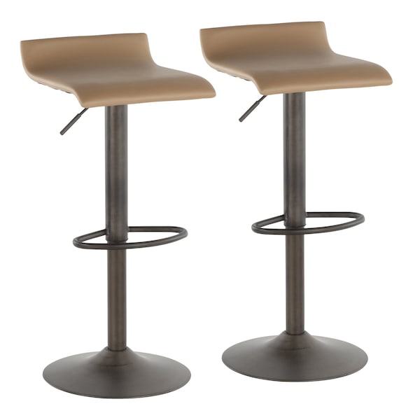 Lumisource Ale Barstool in Antique Metal and Camel Faux Leather, PK 2 - BS-ALE AN+CAM2