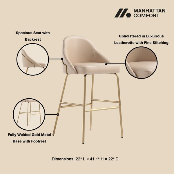 Manhattan Comfort Gracie Barstool in Tan and Gold - Set of 3 - 3-BS022-GTN