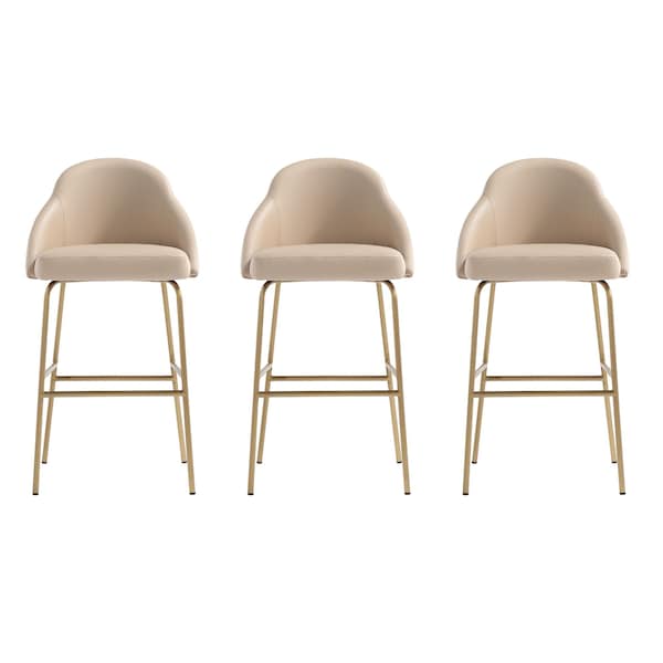 Manhattan Comfort Gracie Barstool in Tan and Gold - Set of 3 - 3-BS022-GTN