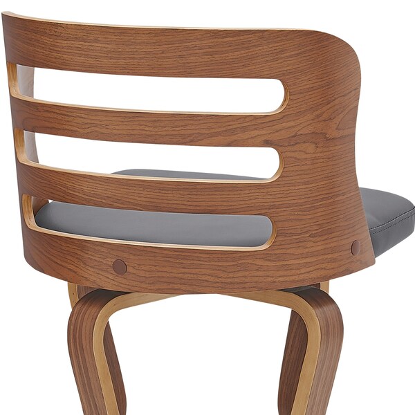 Armen Living Verne 30" Swivel Gray Faux Leather and Walnut Wood Bar Stool - LCVRBAWAGR30