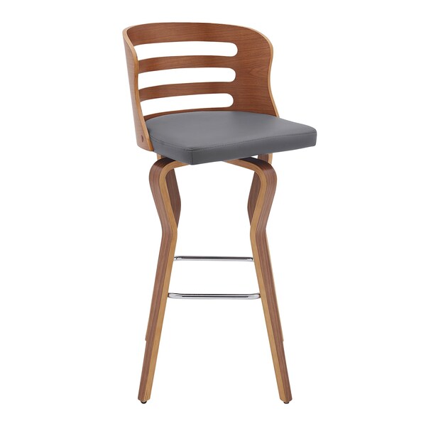 Armen Living Verne 30" Swivel Gray Faux Leather and Walnut Wood Bar Stool - LCVRBAWAGR30