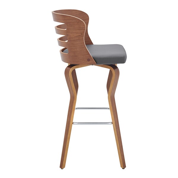 Armen Living Verne 30" Swivel Gray Faux Leather and Walnut Wood Bar Stool - LCVRBAWAGR30