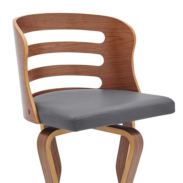 Armen Living Verne 30" Swivel Gray Faux Leather and Walnut Wood Bar Stool - LCVRBAWAGR30
