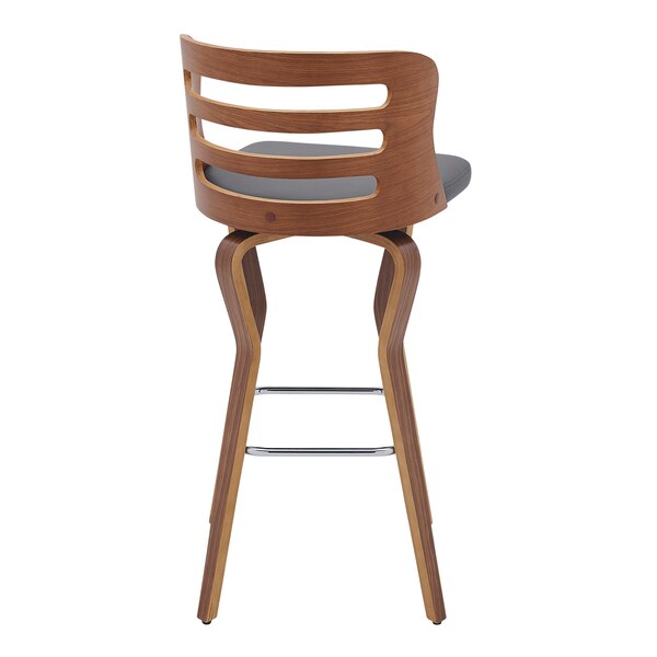 Armen Living Verne 30" Swivel Gray Faux Leather and Walnut Wood Bar Stool - LCVRBAWAGR30
