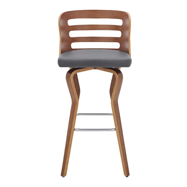Armen Living Verne 30" Swivel Gray Faux Leather and Walnut Wood Bar Stool - LCVRBAWAGR30