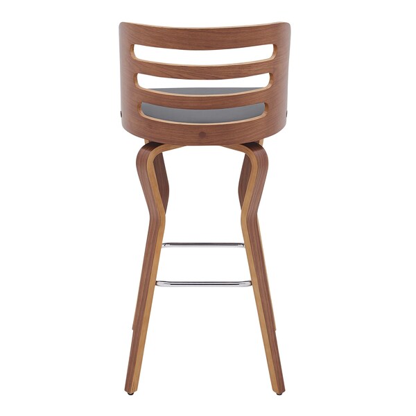 Armen Living Verne 30" Swivel Gray Faux Leather and Walnut Wood Bar Stool - LCVRBAWAGR30