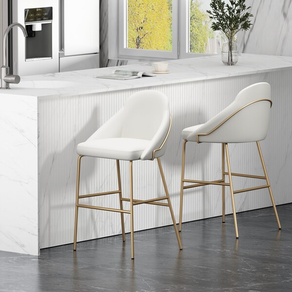 Manhattan Comfort Gracie Barstool in White and Gold - Set of 2 - 2-BS022-GWH