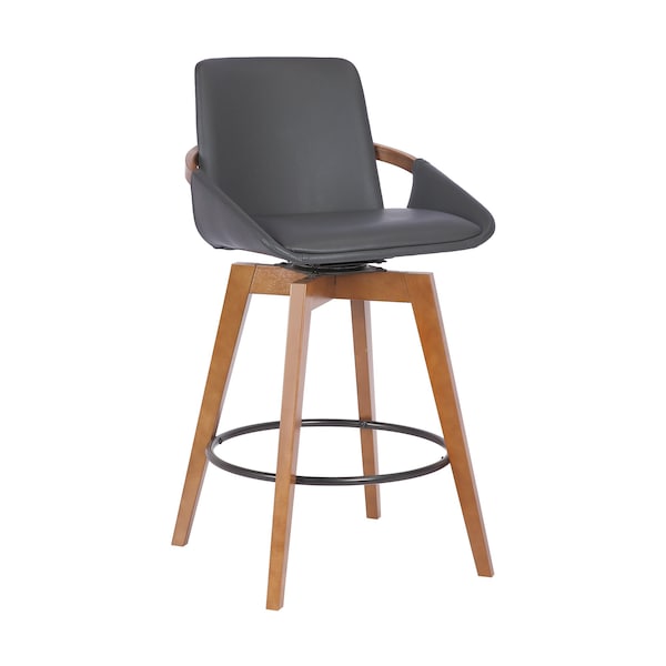 Armen Living Baylor 26" Gray Faux Leather and Walnut Wood Swivel Bar Stool - LCBABAWAGR26