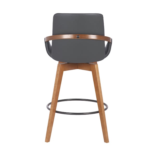 Armen Living Baylor 26" Gray Faux Leather and Walnut Wood Swivel Bar Stool - LCBABAWAGR26