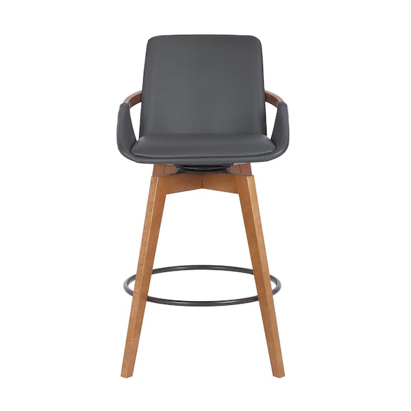 Armen Living Baylor 26" Gray Faux Leather and Walnut Wood Swivel Bar Stool - LCBABAWAGR26
