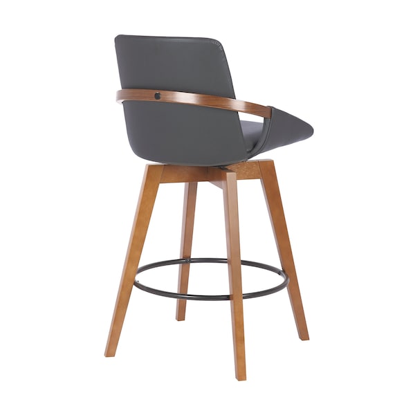 Armen Living Baylor 26" Gray Faux Leather and Walnut Wood Swivel Bar Stool - LCBABAWAGR26