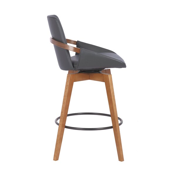 Armen Living Baylor 26" Gray Faux Leather and Walnut Wood Swivel Bar Stool - LCBABAWAGR26