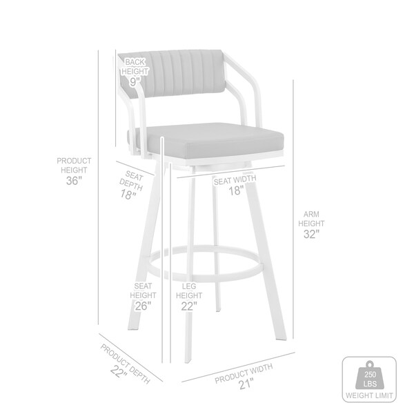 Armen Living Scranton 26" Swivel Slate Gray Faux Leather and Silver Metal Bar Stool - 795044878233