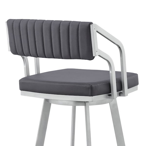 Armen Living Scranton 26" Swivel Slate Gray Faux Leather and Silver Metal Bar Stool - 795044878233