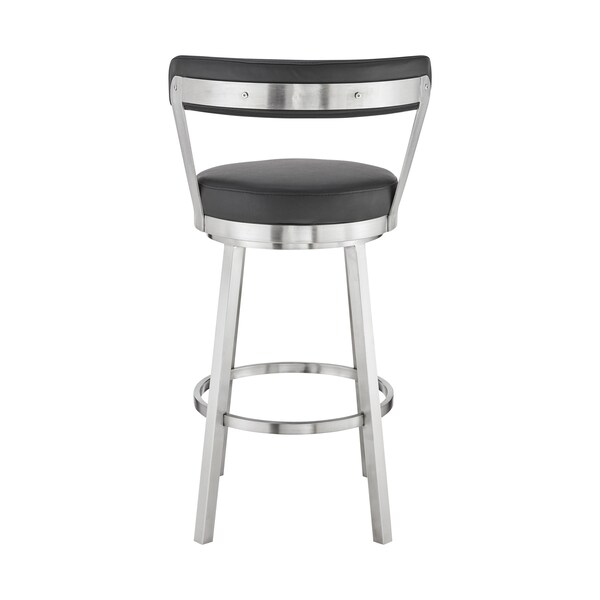 Armen Living Bryant 30" Bar Height Swivel Bar Stool in Brushed Stainless Steel Finish and Black Faux Leather - LCBYBABSBL30