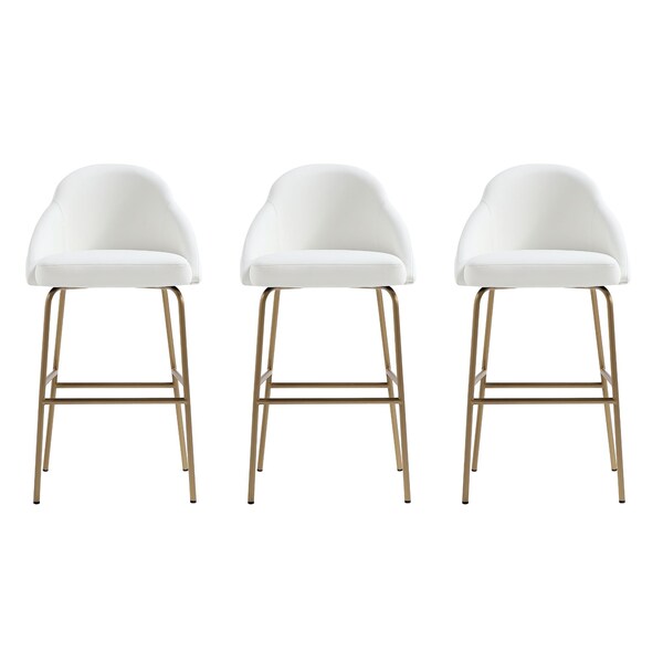 Manhattan Comfort Gracie Barstool in White and Gold - Set of 3 - 3-BS022-GWH