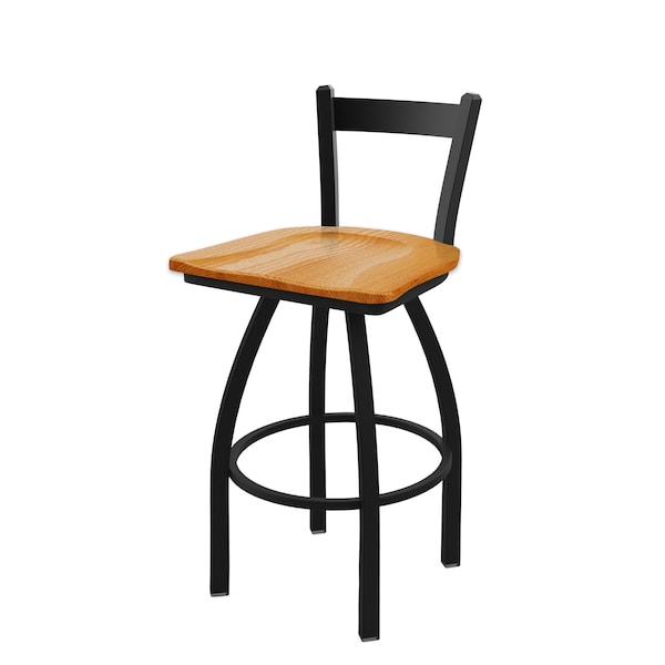 Holland Bar Stool Co 30" Low Back Swivel Bar Stool, Black Wrinkle, Med Oak Seat - 82130BWMEDOAK