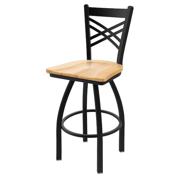 Holland Bar Stool Co 30" Swivel Bar Stool, Black Wrinkle, Nat Maple Seat - 82030BWNATMPL