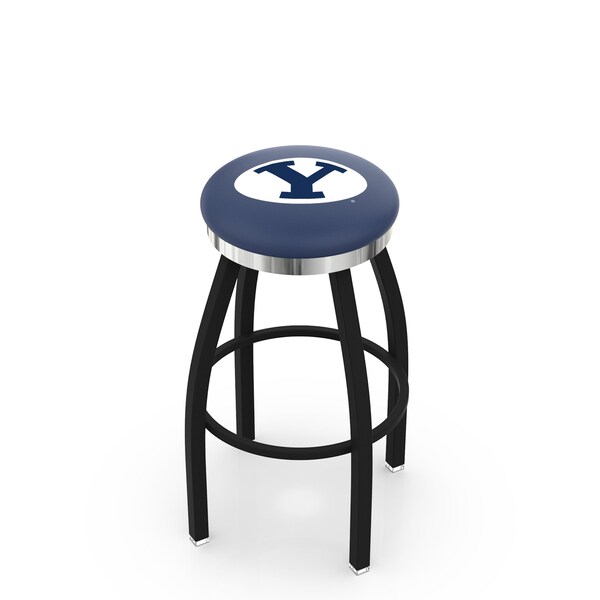 Holland Bar Stool Co 25" Blk Wrinkle Brigham Young Swivel Bar Stool, Chrome Ring - L8B2C25BRIGYN