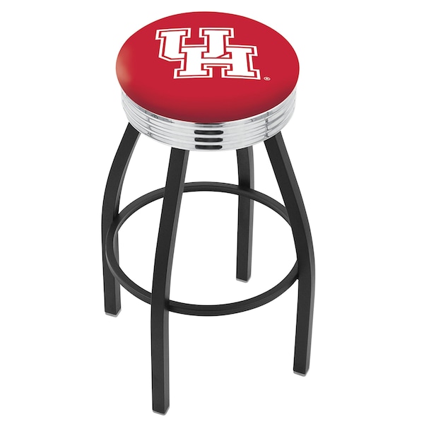 Holland Bar Stool Co 25" Blk Wrinkle Houston Swivel Bar Stool, Chrome Ring - L8B3C25HOUSTON