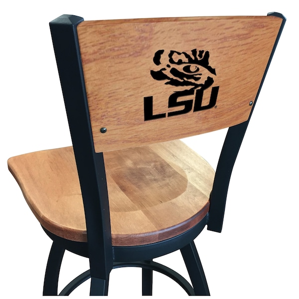 Holland Bar Stool Co 25" Blk Wrinkle Louisiana State Swivel Bar Stool, Laser Engraved Back - L03825BWMEDMPLALASTUNMEDMPL