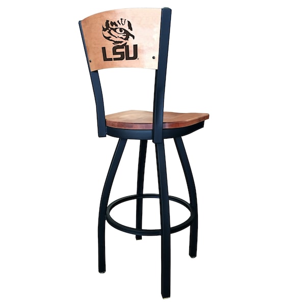 Holland Bar Stool Co 25" Blk Wrinkle Louisiana State Swivel Bar Stool, Laser Engraved Back - L03825BWMEDMPLALASTUNMEDMPL